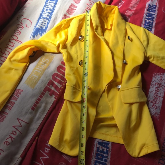 Women's Solid Color Two-piece Casual Blazer Jacket and Pants  Yellow XXS - Picture 4 of 16